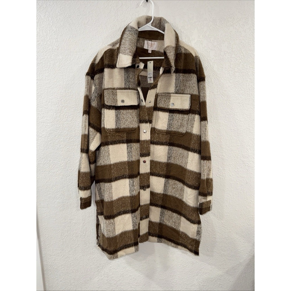 AUDREY LANE Flannel Women's Size Large Brown/Cream Plaid Cabin Cozy